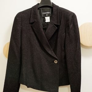 VINTAGE CHANEL BLACK SPARKLE TWEED COAT- 36FR